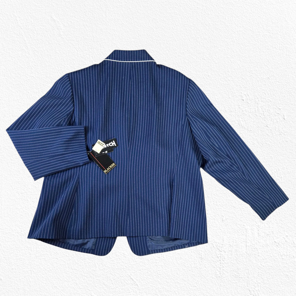 Y2K Vintage Navy Blue White Pinstripe Contrast Piping Bow Detail Blazer 22W Plus - Picture 7 of 7